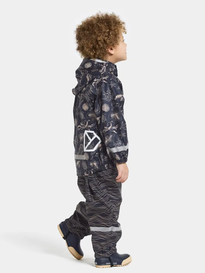 Kids Slaskeman Printed Set Ocean Navy Didriksons Unlined Rain Set