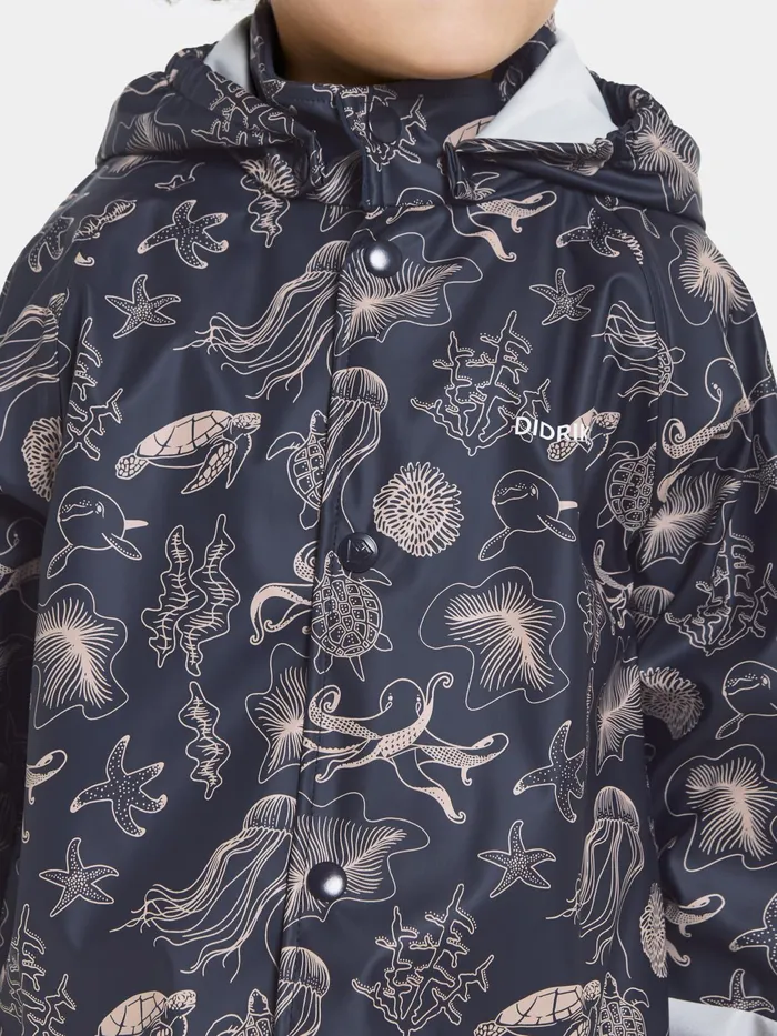 Kids Slaskeman Printed Set Ocean Navy Didriksons Unlined Rain Set