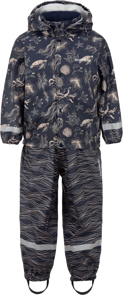 Kids Slaskeman Printed Set Ocean Navy Didriksons Unlined Rain Set