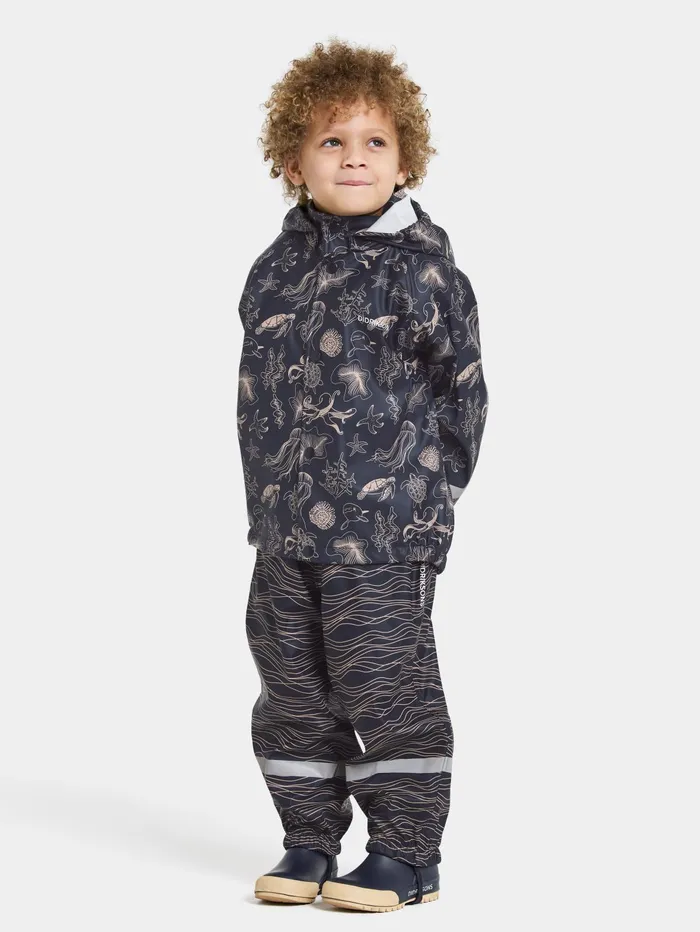 Kids Slaskeman Printed Set Ocean Navy Didriksons Unlined Rain Set