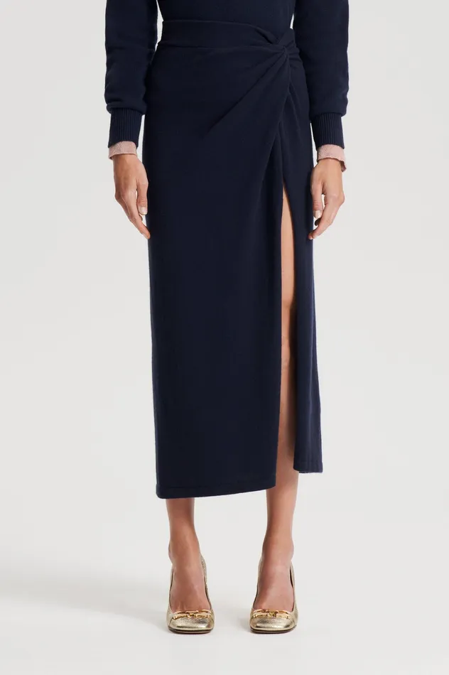 Knitwear CASHMERE SARONG SKIRT NAVY 8211 Scanlan Theodore Women Knitwear CASHMERE SARONG SKIRT NAVY 8211 Scanlan Theodore Women