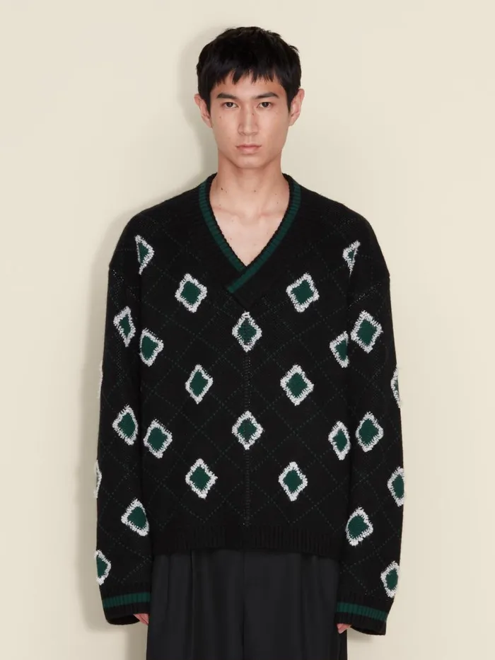 Knitwear Men Holzweiler Palomar Argyle VNeck Black Mix