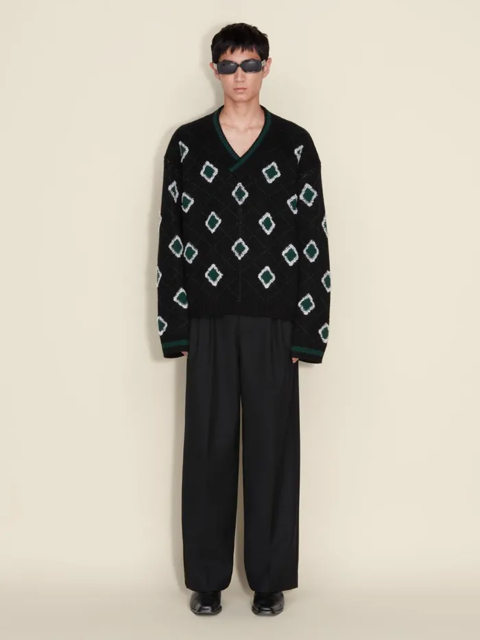 Knitwear Men Holzweiler Palomar Argyle VNeck Black Mix