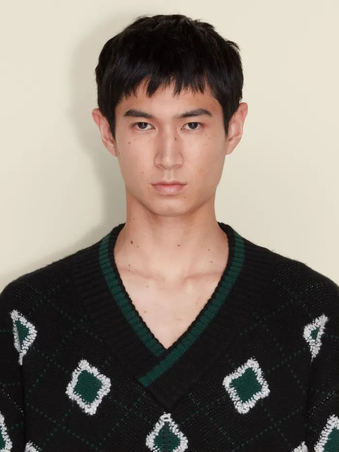 Knitwear Men Holzweiler Palomar Argyle VNeck Black Mix