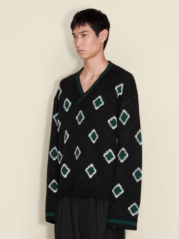 Knitwear Men Holzweiler Palomar Argyle VNeck Black Mix