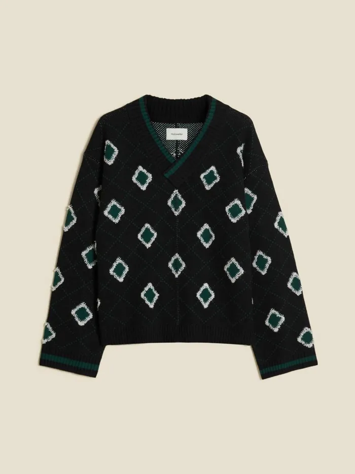 Knitwear Men Holzweiler Palomar Argyle VNeck Black Mix