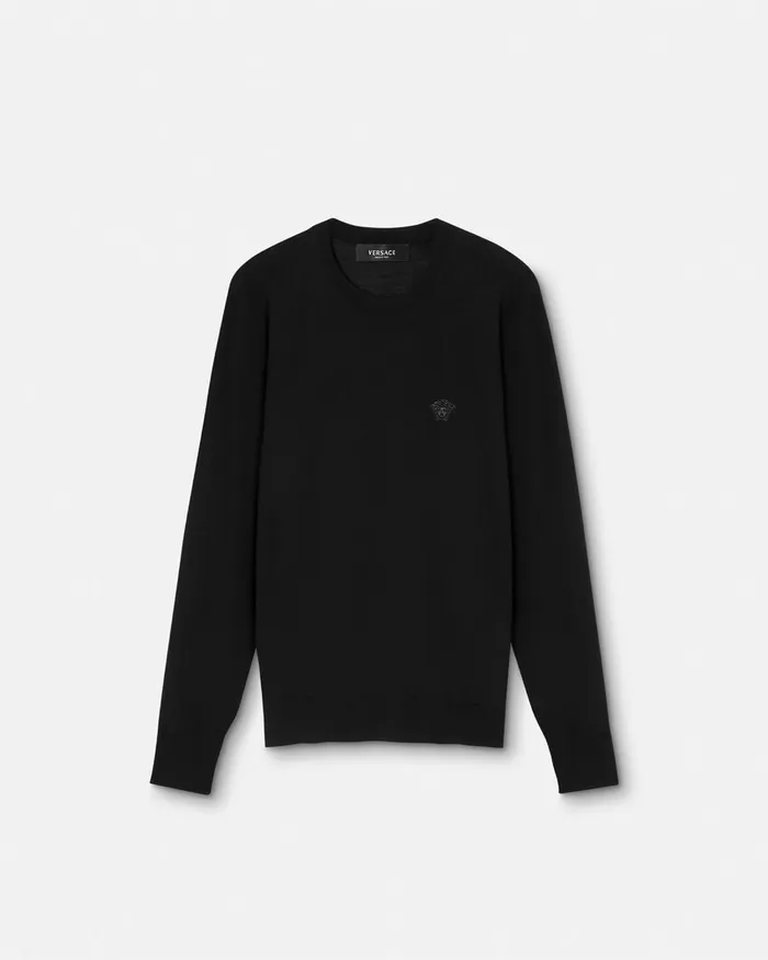 Knitwear Men Versace Embroidered WoolBlend Sweater Black