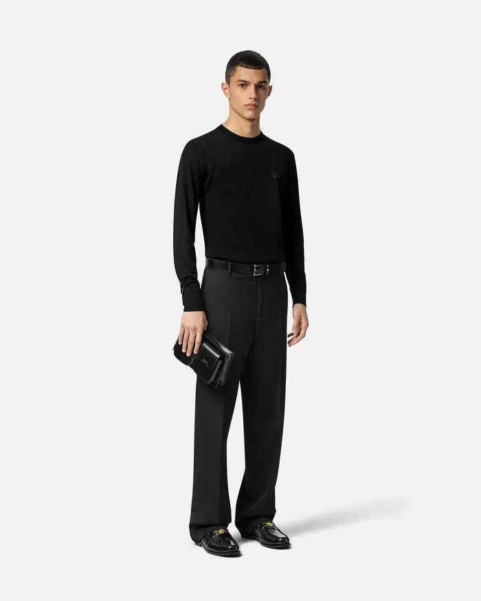 Knitwear Men Versace Embroidered WoolBlend Sweater Black