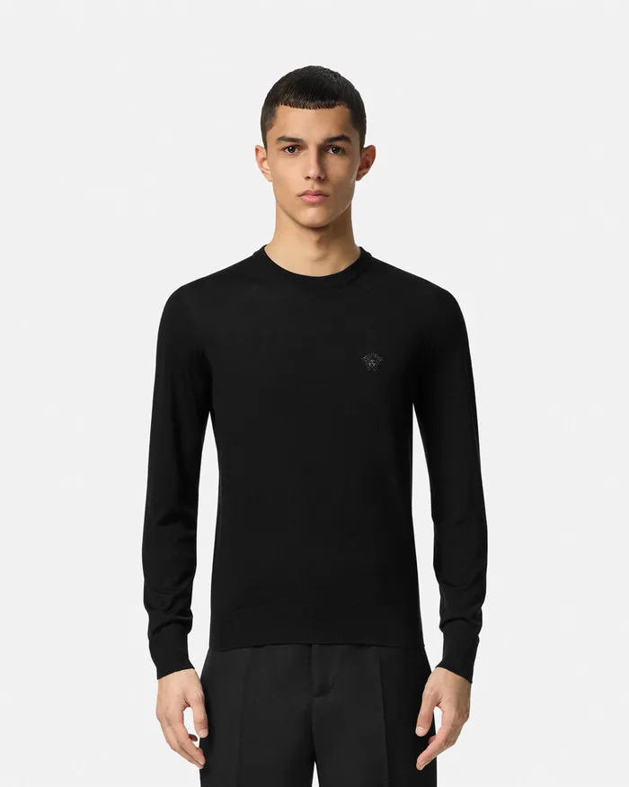 Knitwear Men Versace Embroidered WoolBlend Sweater Black