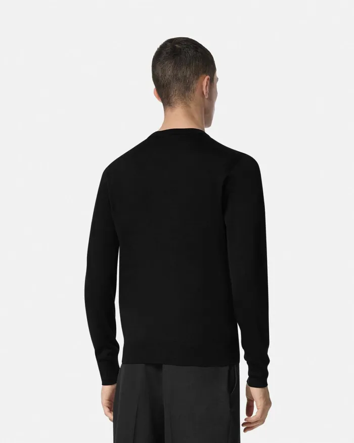 Knitwear Men Versace Embroidered WoolBlend Sweater Black