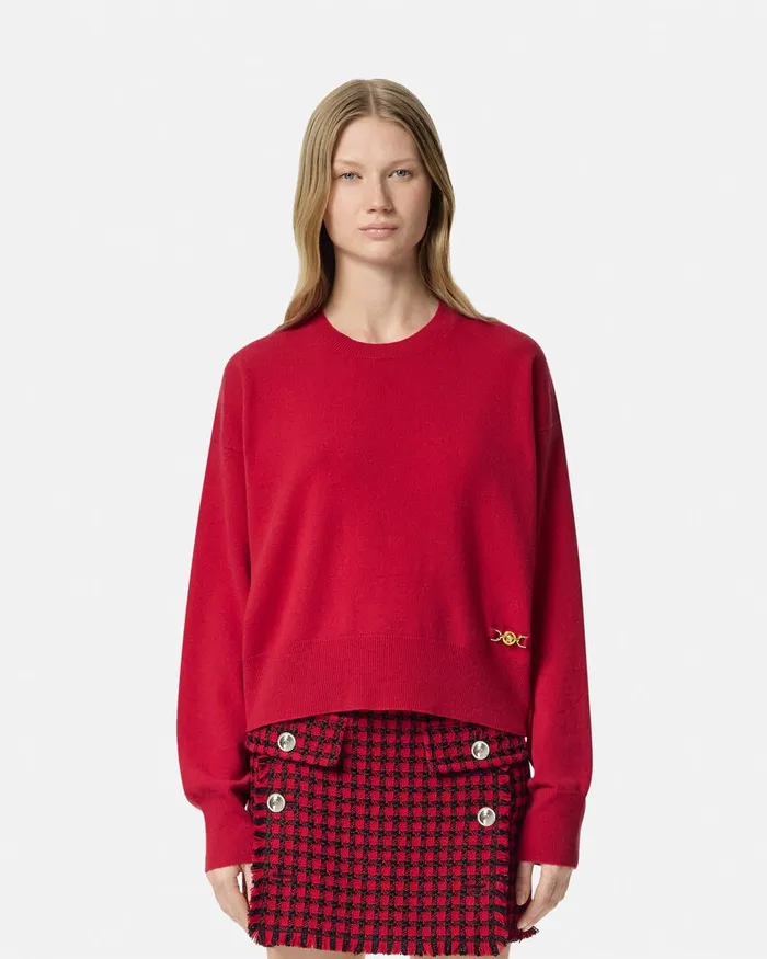Knitwear Women Versace CashmereBlend Knit Boxy Sweater Red