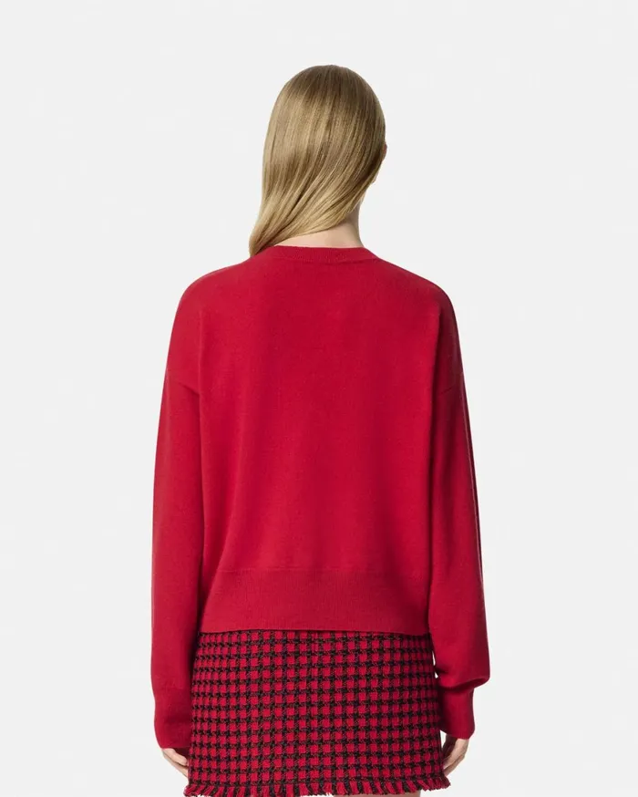 Knitwear Women Versace CashmereBlend Knit Boxy Sweater Red