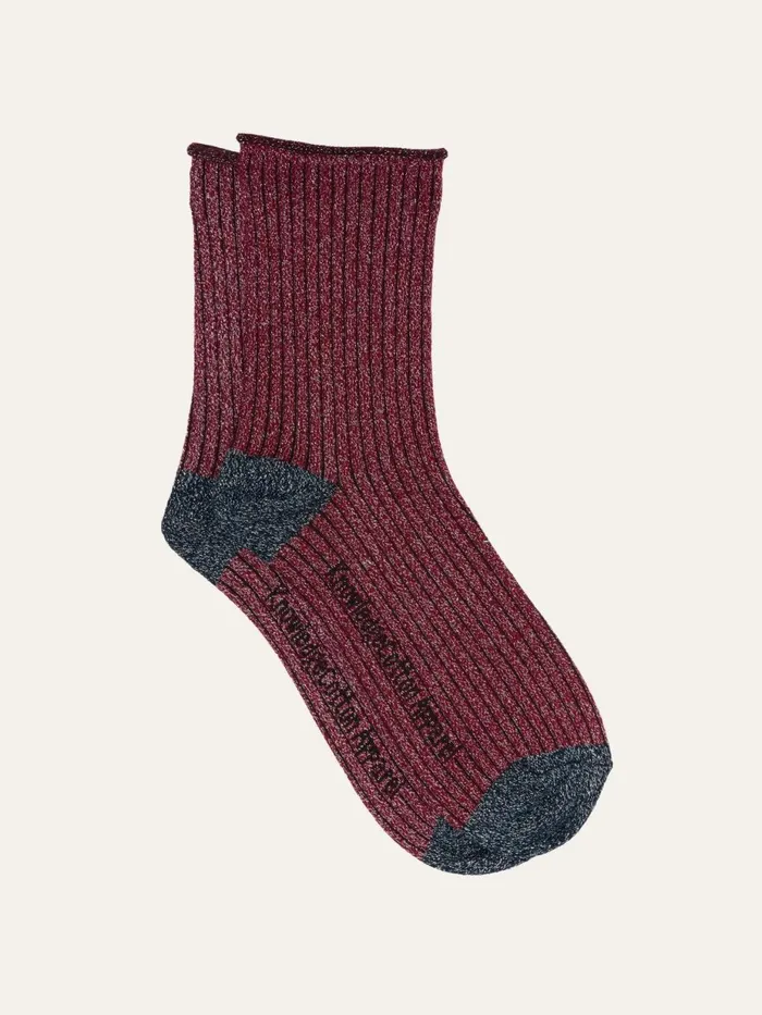 KnowledgeCotton Apparel Accessories Lurex Glitter Rib Socks Rhubarb 8211 Women