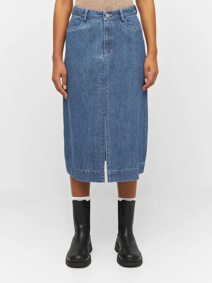 KnowledgeCotton Apparel Dresses And Skirts Denim Midi Length Skirt Vintage Indigo 8211 Women KnowledgeCotton Apparel Dresses And Skirts Denim Midi Length Skirt Vintage Indigo 8211 Women