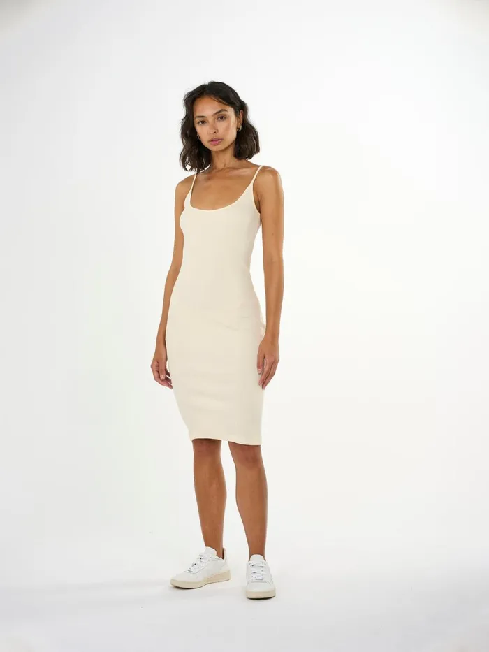 KnowledgeCotton Apparel Dresses And Skirts Jersey Rib Strap Dress Buttercream 8211 Women KnowledgeCotton Apparel Dresses And Skirts Jersey Rib Strap Dress Buttercream 8211 Women