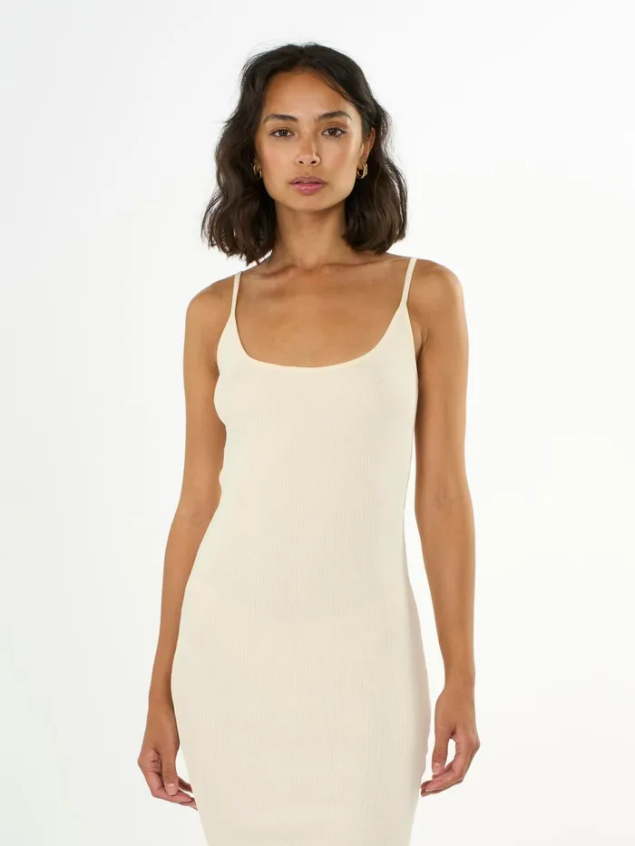 KnowledgeCotton Apparel Dresses And Skirts Jersey Rib Strap Dress Buttercream 8211 Women KnowledgeCotton Apparel Dresses And Skirts Jersey Rib Strap Dress Buttercream 8211 Women