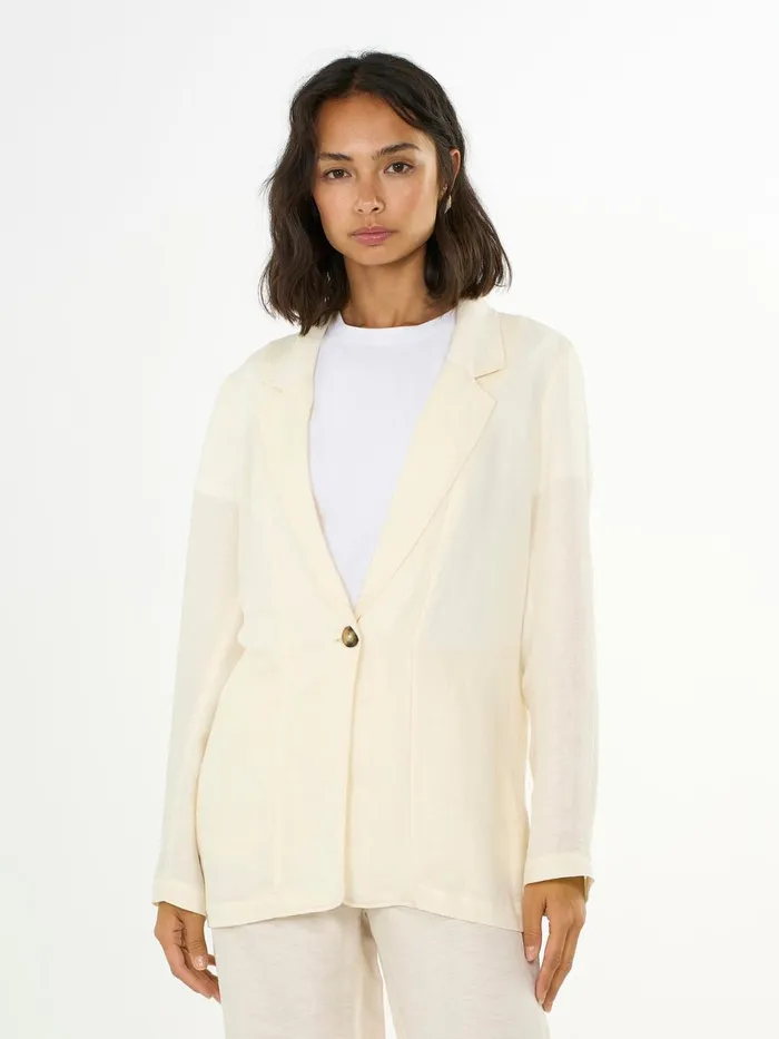 KnowledgeCotton Apparel Fleeces And Jackets Linen Mix Loose Blazer Buttercream 8211 Women KnowledgeCotton Apparel Fleeces And Jackets Linen Mix Loose Blazer Buttercream 8211 Women