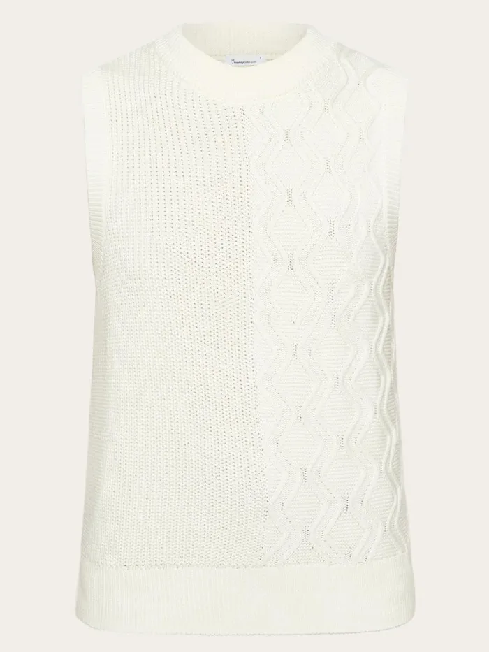 KnowledgeCotton Apparel Knits Cotton Cable Crew Neck Vest Regenerative Organic Certified 8211 Women