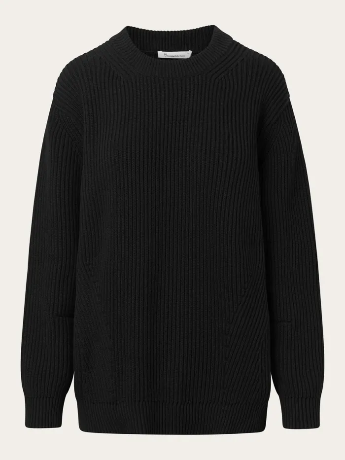 KnowledgeCotton Apparel Knits Heavy Rib Oversize Crew Neck Knit Black Jet 8211 Women