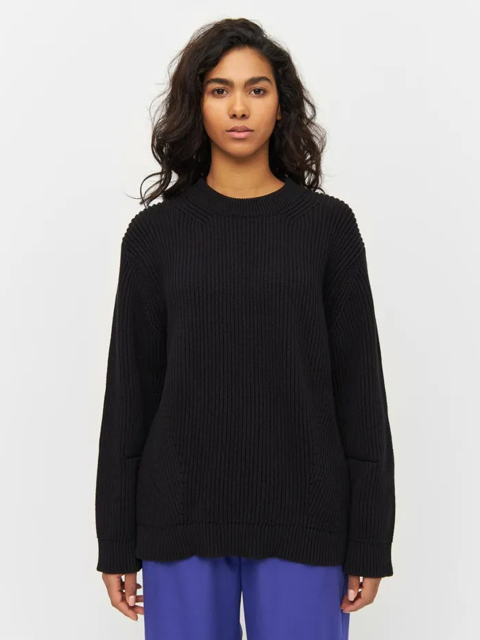 KnowledgeCotton Apparel Knits Heavy Rib Oversize Crew Neck Knit Black Jet 8211 Women KnowledgeCotton Apparel Knits Heavy Rib Oversize Crew Neck Knit Black Jet 8211 Women