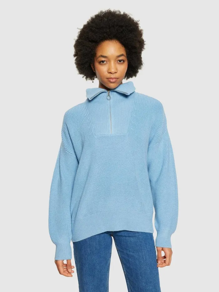 KnowledgeCotton Apparel Knits Merino Half Zip High Neck Glacier Lake 8211 Women KnowledgeCotton Apparel Knits Merino Half Zip High Neck Glacier Lake 8211 Women