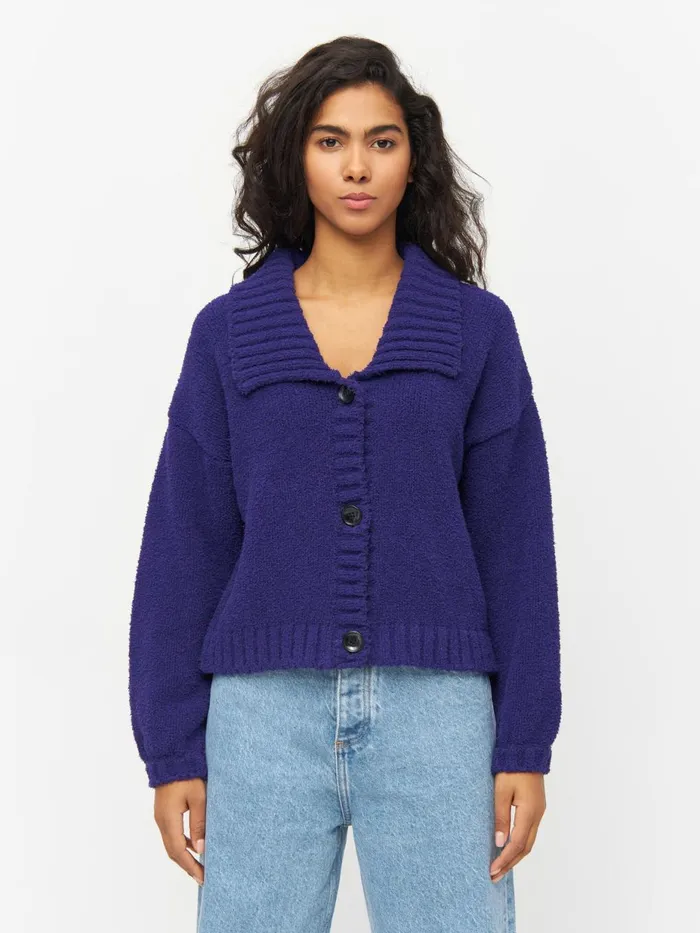 KnowledgeCotton Apparel Knits Mouline Big Collar Cardigan Deep Purple 8211 Women KnowledgeCotton Apparel Knits Mouline Big Collar Cardigan Deep Purple 8211 Women