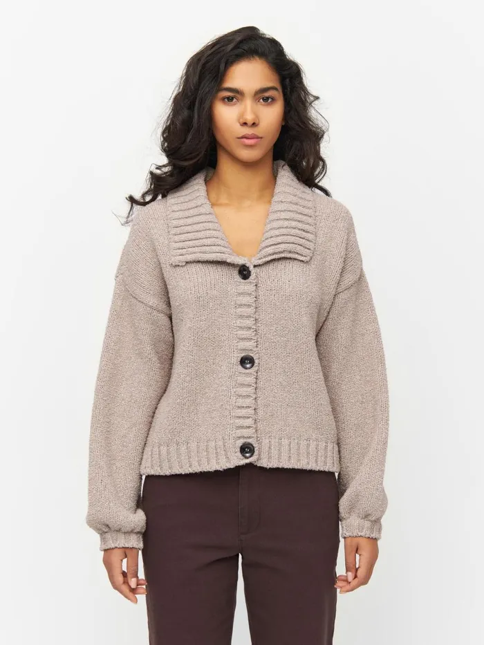 KnowledgeCotton Apparel Knits Mouline Big Collar Cardigan Light Feather Gray 8211 Women KnowledgeCotton Apparel Knits Mouline Big Collar Cardigan Light Feather Gray 8211 Women