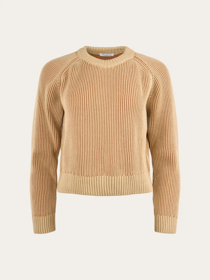 KnowledgeCotton Apparel Knits Two Tone Rib Crew Neck Safari 8211 Women