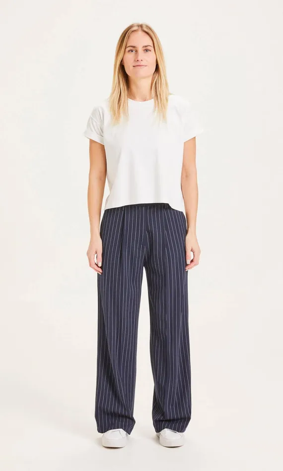 KnowledgeCotton Apparel Pants POSEY Pin Strip Wide Pants Total Eclipse 8211 Women KnowledgeCotton Apparel Pants POSEY Pin Strip Wide Pants Total Eclipse 8211 Women