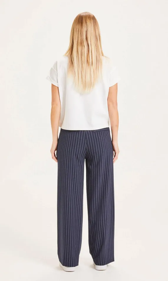 KnowledgeCotton Apparel Pants POSEY Pin Strip Wide Pants Total Eclipse 8211 Women KnowledgeCotton Apparel Pants POSEY Pin Strip Wide Pants Total Eclipse 8211 Women
