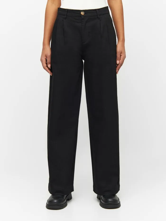 KnowledgeCotton Apparel Pants POSEY Wide Highrise Twill Pants Black Jet 8211 Women KnowledgeCotton Apparel Pants POSEY Wide Highrise Twill Pants Black Jet 8211 Women