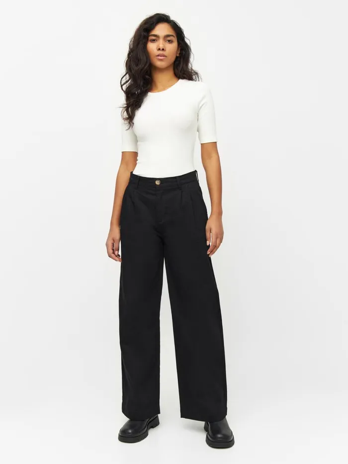 KnowledgeCotton Apparel Pants POSEY Wide Highrise Twill Pants Black Jet 8211 Women KnowledgeCotton Apparel Pants POSEY Wide Highrise Twill Pants Black Jet 8211 Women