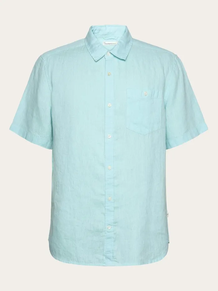 KnowledgeCotton Apparel Shirts Custom Fit Linen Short Sleeve Shirt Aquaesque 8211 Men KnowledgeCotton Apparel Shirts Custom Fit Linen Short Sleeve Shirt Aquaesque 8211 Men