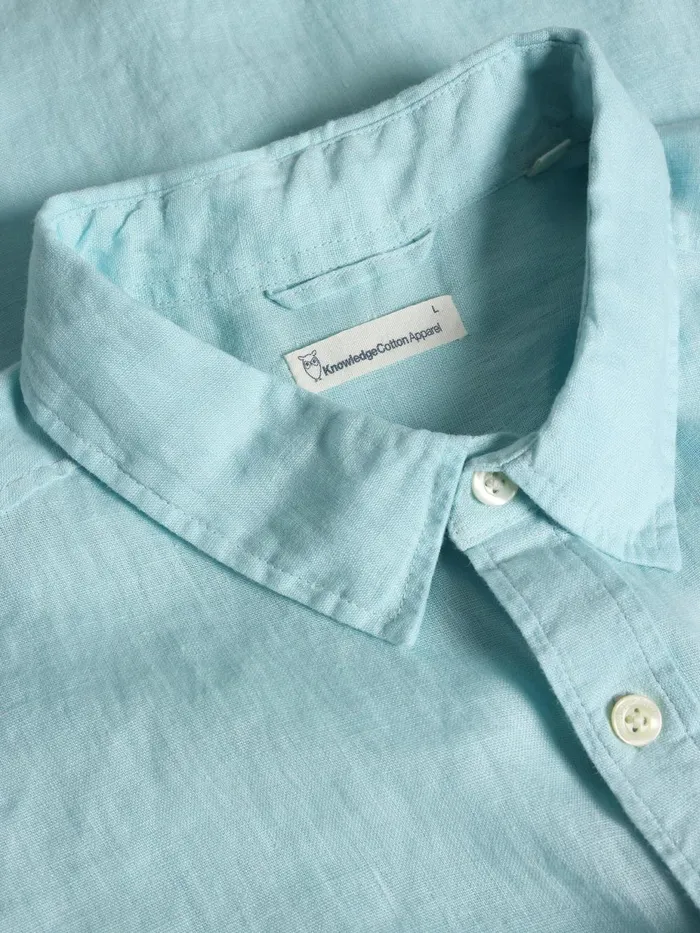 KnowledgeCotton Apparel Shirts Custom Fit Linen Short Sleeve Shirt Aquaesque 8211 Men KnowledgeCotton Apparel Shirts Custom Fit Linen Short Sleeve Shirt Aquaesque 8211 Men