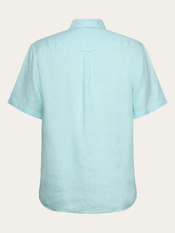 KnowledgeCotton Apparel Shirts Custom Fit Linen Short Sleeve Shirt Aquaesque 8211 Men KnowledgeCotton Apparel Shirts Custom Fit Linen Short Sleeve Shirt Aquaesque 8211 Men