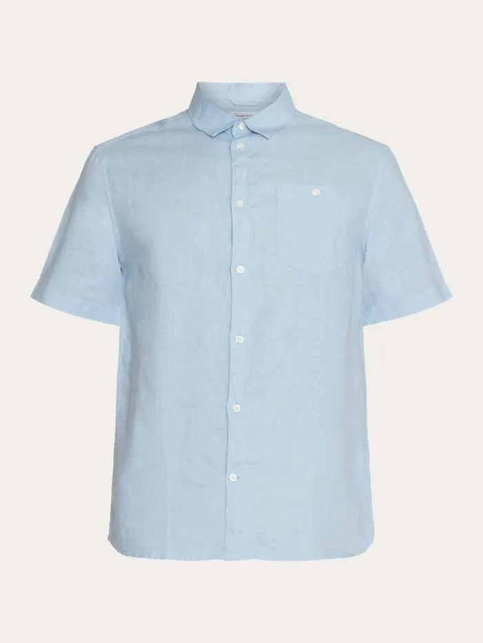 KnowledgeCotton Apparel Shirts Custom Fit Linen Short Sleeve Shirt Asley Blue 8211 Men KnowledgeCotton Apparel Shirts Custom Fit Linen Short Sleeve Shirt Asley Blue 8211 Men