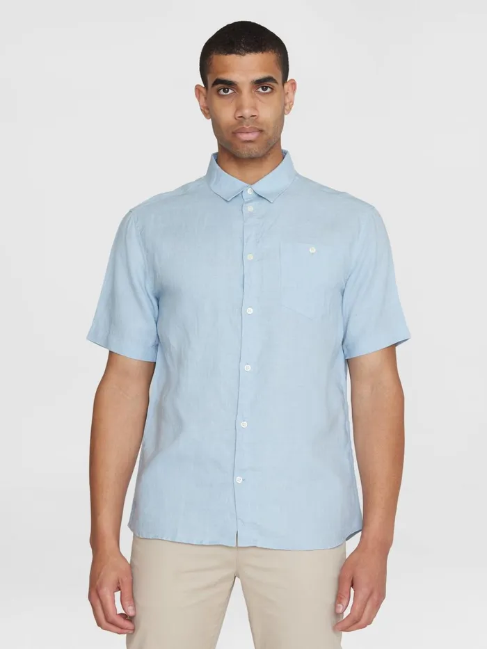 KnowledgeCotton Apparel Shirts Custom Fit Linen Short Sleeve Shirt Asley Blue 8211 Men KnowledgeCotton Apparel Shirts Custom Fit Linen Short Sleeve Shirt Asley Blue 8211 Men