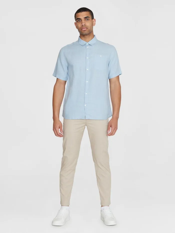 KnowledgeCotton Apparel Shirts Custom Fit Linen Short Sleeve Shirt Asley Blue 8211 Men KnowledgeCotton Apparel Shirts Custom Fit Linen Short Sleeve Shirt Asley Blue 8211 Men