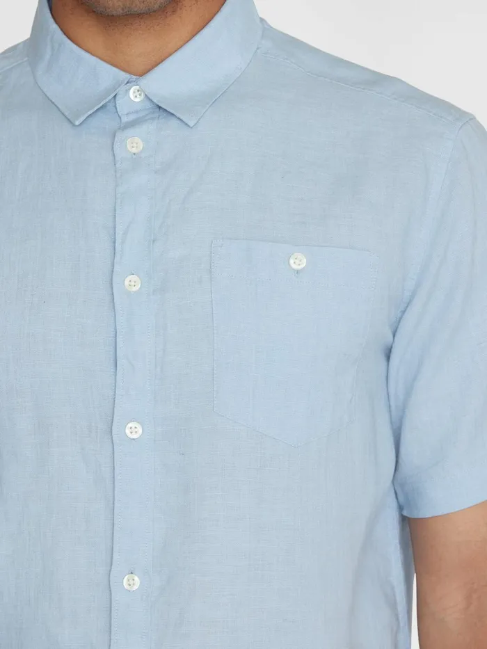 KnowledgeCotton Apparel Shirts Custom Fit Linen Short Sleeve Shirt Asley Blue 8211 Men KnowledgeCotton Apparel Shirts Custom Fit Linen Short Sleeve Shirt Asley Blue 8211 Men