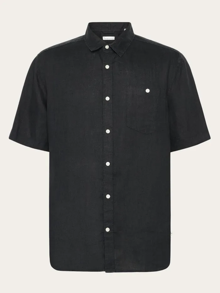 KnowledgeCotton Apparel Shirts Custom Fit Linen Short Sleeve Shirt Black Jet 8211 Men KnowledgeCotton Apparel Shirts Custom Fit Linen Short Sleeve Shirt Black Jet 8211 Men
