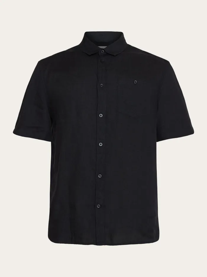 KnowledgeCotton Apparel Shirts Custom Fit Linen Short Sleeve Shirt Black Jet 8211 Men KnowledgeCotton Apparel Shirts Custom Fit Linen Short Sleeve Shirt Black Jet 8211 Men