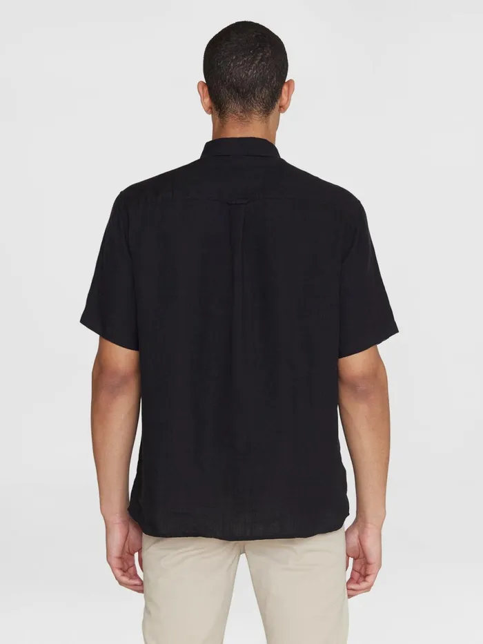 KnowledgeCotton Apparel Shirts Custom Fit Linen Short Sleeve Shirt Black Jet 8211 Men KnowledgeCotton Apparel Shirts Custom Fit Linen Short Sleeve Shirt Black Jet 8211 Men