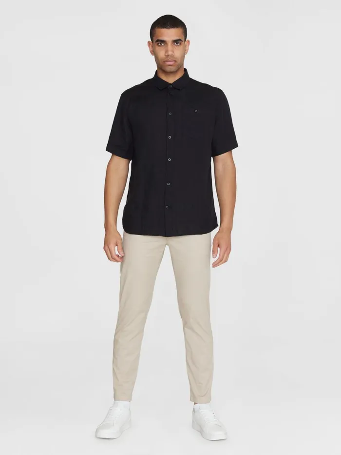 KnowledgeCotton Apparel Shirts Custom Fit Linen Short Sleeve Shirt Black Jet 8211 Men KnowledgeCotton Apparel Shirts Custom Fit Linen Short Sleeve Shirt Black Jet 8211 Men