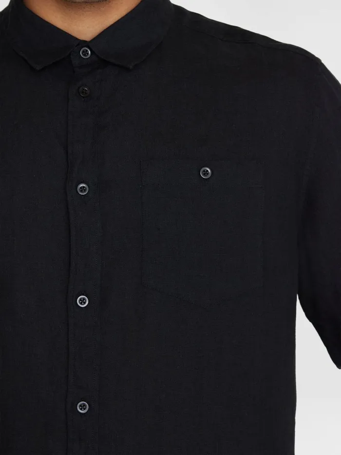 KnowledgeCotton Apparel Shirts Custom Fit Linen Short Sleeve Shirt Black Jet 8211 Men KnowledgeCotton Apparel Shirts Custom Fit Linen Short Sleeve Shirt Black Jet 8211 Men