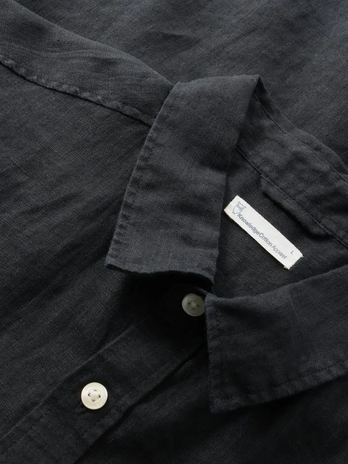 KnowledgeCotton Apparel Shirts Custom Fit Linen Short Sleeve Shirt Black Jet 8211 Men KnowledgeCotton Apparel Shirts Custom Fit Linen Short Sleeve Shirt Black Jet 8211 Men