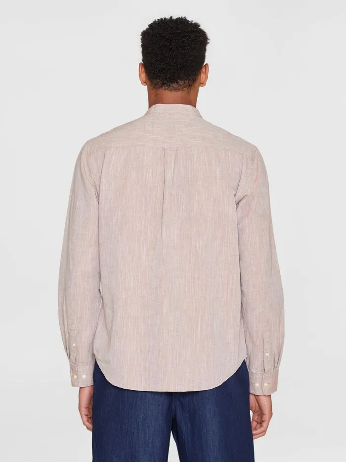 KnowledgeCotton Apparel Shirts Custom Fit Linen Stand Collar Shirt Chocolate Malt 8211 Men KnowledgeCotton Apparel Shirts Custom Fit Linen Stand Collar Shirt Chocolate Malt 8211 Men