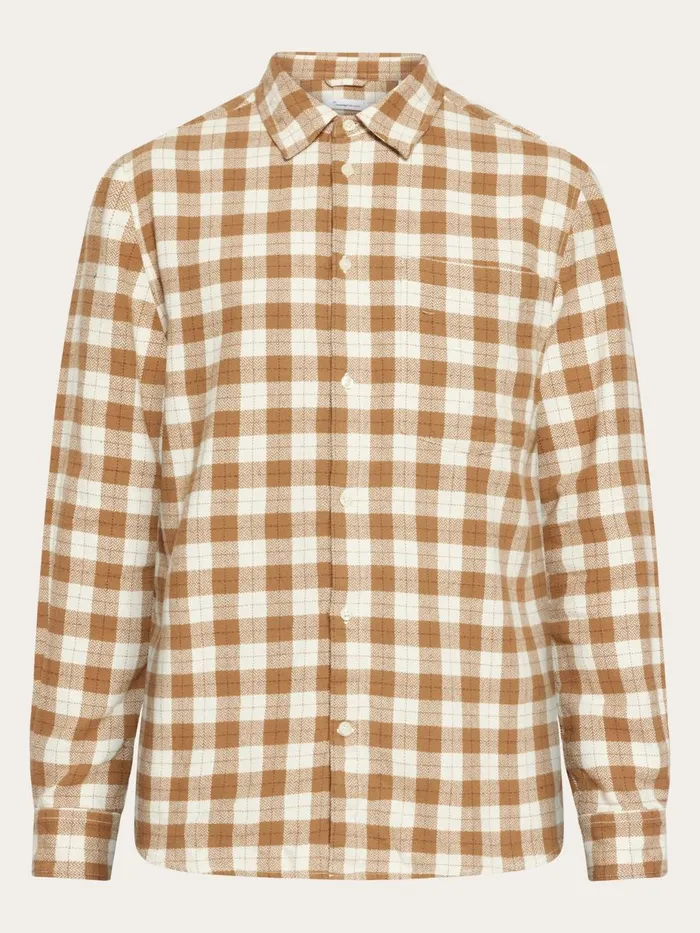 KnowledgeCotton Apparel Shirts Loose Fit Checkered Shirt Beige Check 8211 Men KnowledgeCotton Apparel Shirts Loose Fit Checkered Shirt Beige Check 8211 Men