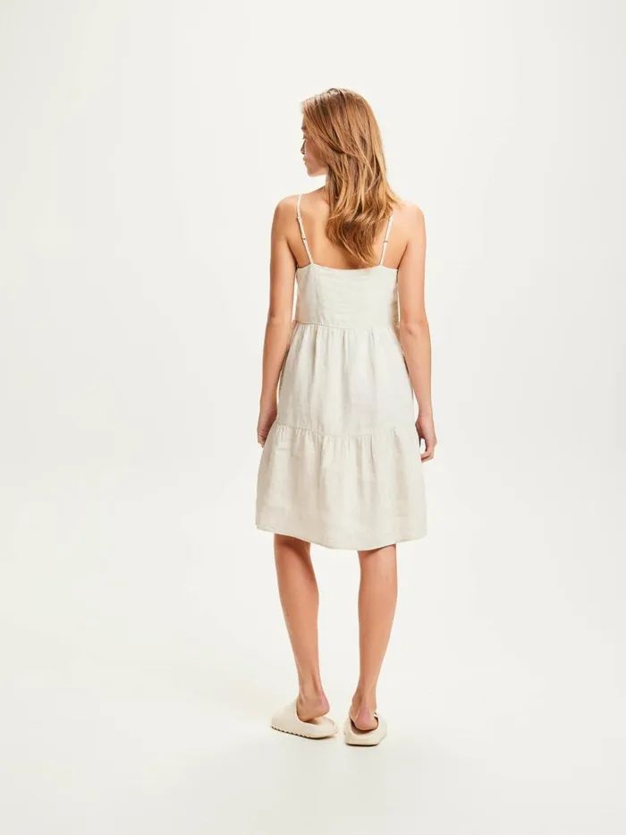 KnowledgeCotton Apparel Skirts And Dresses Natural Linen Strap Dress Light Feather Gray 8211 Women KnowledgeCotton Apparel Skirts And Dresses Natural Linen Strap Dress Light Feather Gray 8211 Women