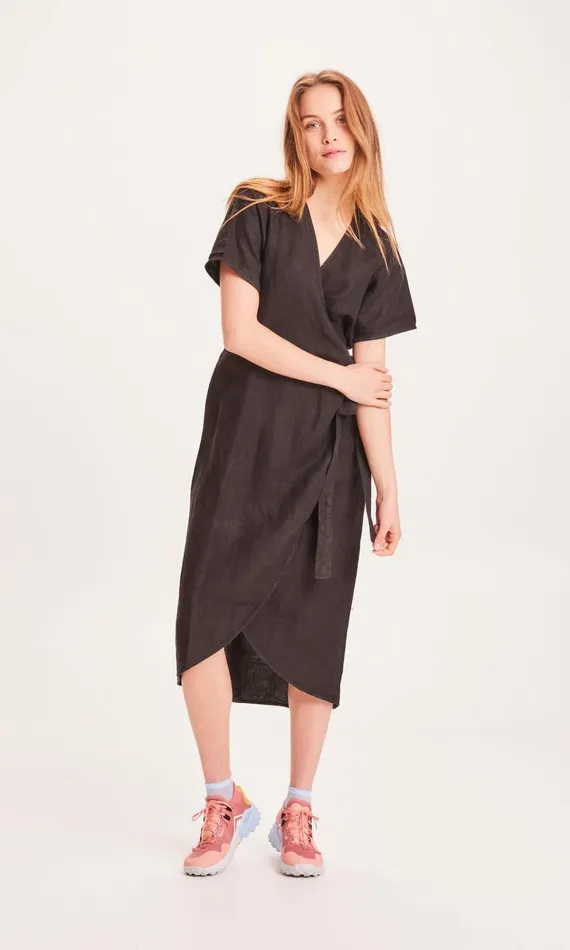 KnowledgeCotton Apparel Skirts And Dresses ORCHID Linen Wrap Dress Black Jet 8211 Women KnowledgeCotton Apparel Skirts And Dresses ORCHID Linen Wrap Dress Black Jet 8211 Women