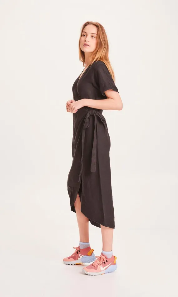 KnowledgeCotton Apparel Skirts And Dresses ORCHID Linen Wrap Dress Black Jet 8211 Women KnowledgeCotton Apparel Skirts And Dresses ORCHID Linen Wrap Dress Black Jet 8211 Women